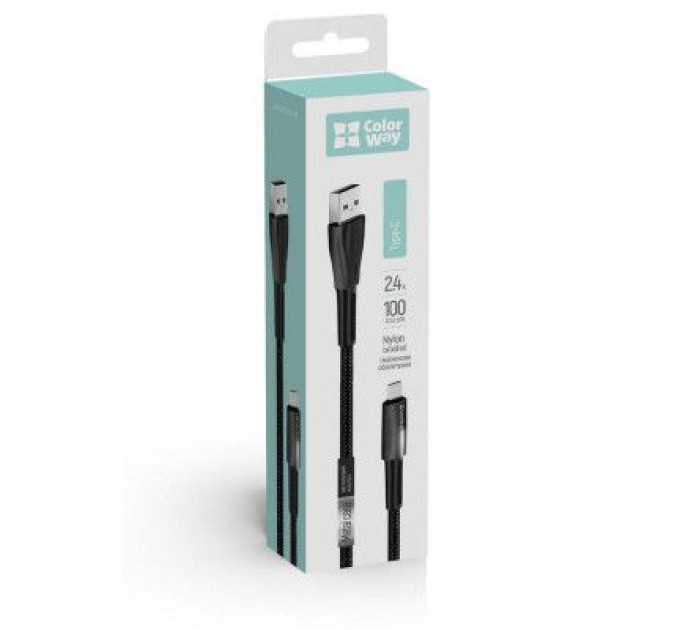 ColorWay Дата кабель USB 2.0 AM to Type-C 1.0m zinc alloy + led black ColorWay (CW-CBUC035-BK)