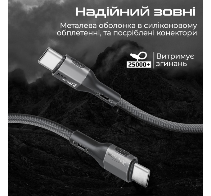 Promate Кабель Promate USB Type-C - USB Type-C (M/M), 3A, 60W, 2 м, Black (ecoline-cc200.black)
