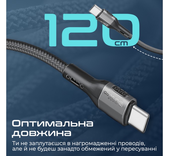 Promate Кабель Promate USB Type-C - USB Type-C (M/M), 3A, 60W, 2 м, Black (ecoline-cc200.black)