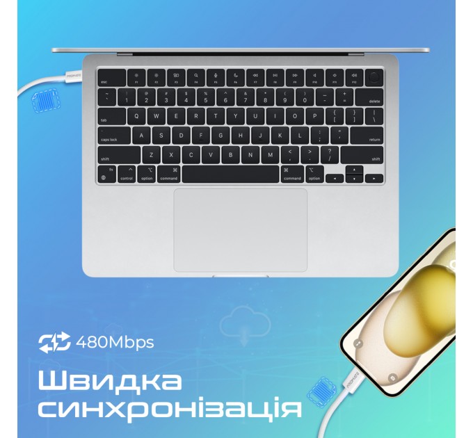 Promate Кабель Promate USB Type-C - USB Type-C (M/M), 3A, 60W, 2 м, White (ecoline-cc200.white)