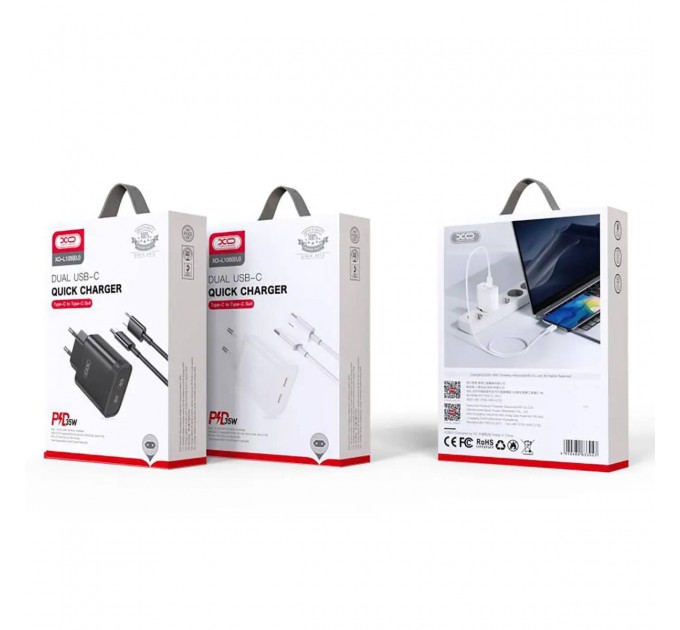 XO Мережевий зарядний пристрій XO L105 (2USB-С, 3А) PD Black (L105-CC.black)