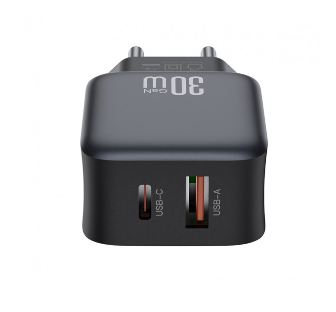 XO Мережевий зарядний пристрій XO L156 (1USB-С, 1USB, 3А) PD, QC 3.0 Black (L156.black)