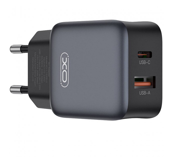 XO Мережевий зарядний пристрій XO L156 (1USB-С, 1USB, 3А) PD, QC 3.0 Black (L156.black)