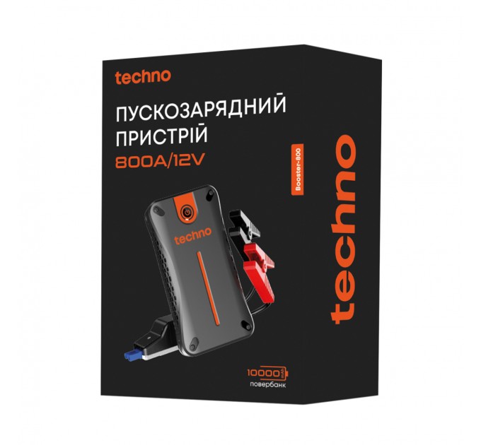 Пусковий пристрій для автомобілів Techno 10000mAh Black (booster-800)