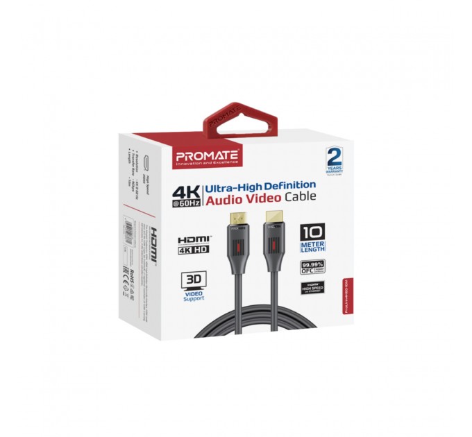 Promate Кабель Promate HDMI - HDMI (M/M), 10 м, Black (prolink4k60-10m)