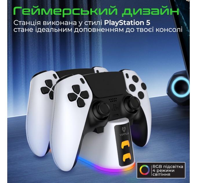 Зарядна станція Vertux для Sony PlayStation Duodock-PS5 White (duodock-ps5)