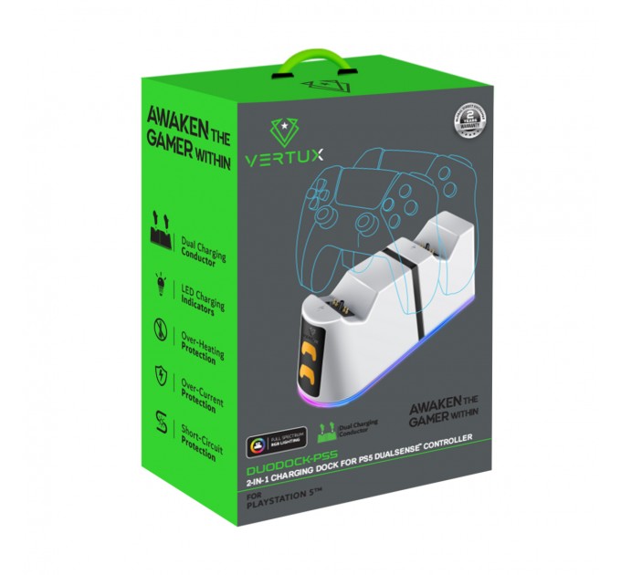 Зарядна станція Vertux для Sony PlayStation Duodock-PS5 White (duodock-ps5)