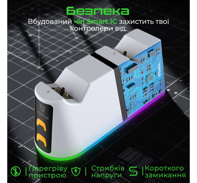Зарядна станція Vertux для Sony PlayStation Duodock-PS5 White (duodock-ps5)