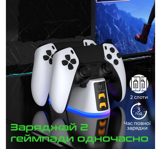 Зарядна станція Vertux для Sony PlayStation Duodock-PS5 White (duodock-ps5)