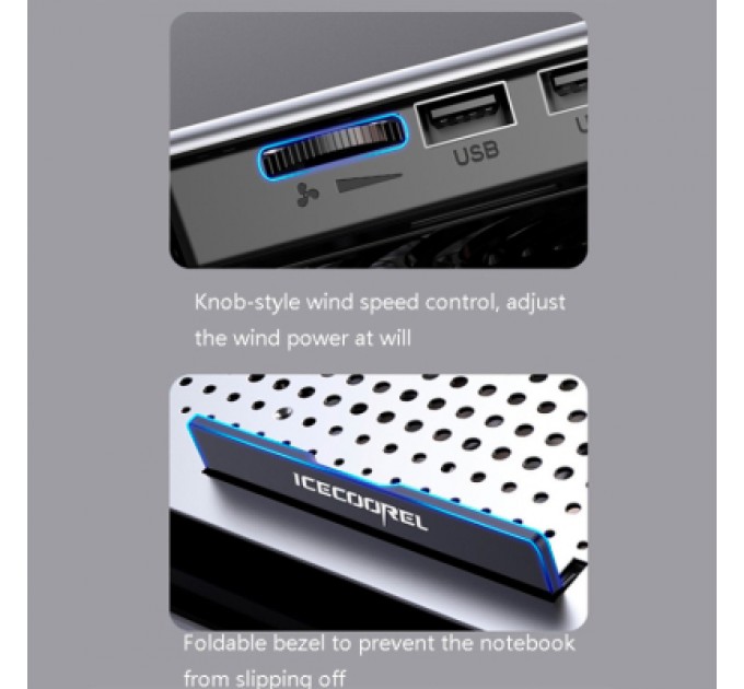 IceCoorel Підставка до ноутбука IceCoorel 10-15.6", 6*60mm 580 RPM, 2*USB, 350x225x26mm, Silver (A19)