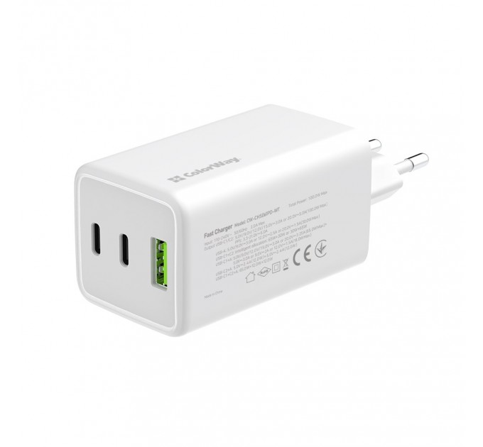 ColorWay Мережевий зарядний пристрій ColorWay GaN Mini 100W PD Port PPS USB (USB-2C1A) White (CW-CHS061PD-WT)