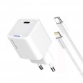 Мережевий зарядний пристрій ColorWay GaN Mini 20W PD Port PPS USB-C White (CW-CHS059PD-WT) + кабель Lightning