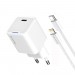 Мережевий зарядний пристрій ColorWay GaN Mini 20W PD Port PPS USB-C White (CW-CHS059PD-WT) + кабель Lightning