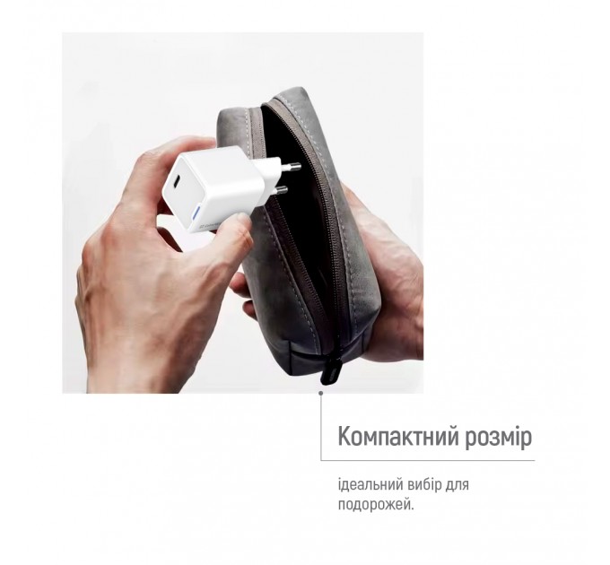 ColorWay Мережевий зарядний пристрій ColorWay GaN Mini 20W PD Port PPS USB-C White (CW-CHS059PD-WT)