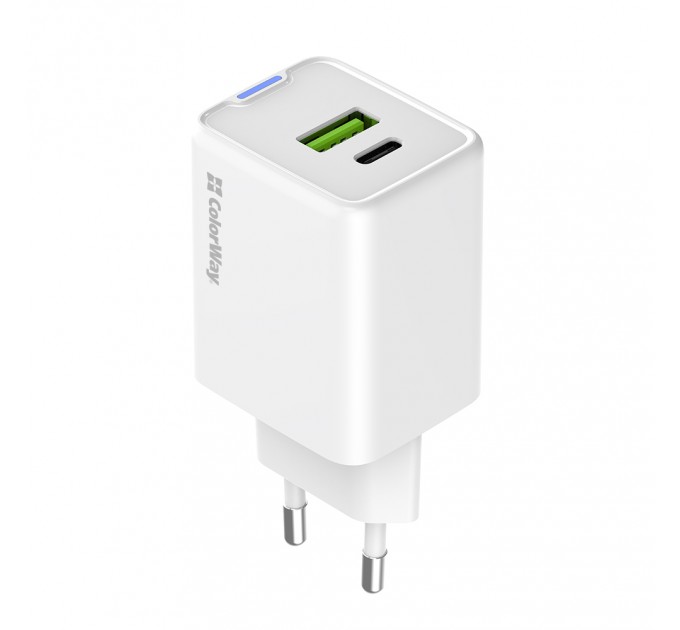 Мережевий зарядний пристрій ColorWay GaN Mini 45W PD Port PPS USB (Type-C PD + USB QC4.0) White (CW-CHS060PD-WT)