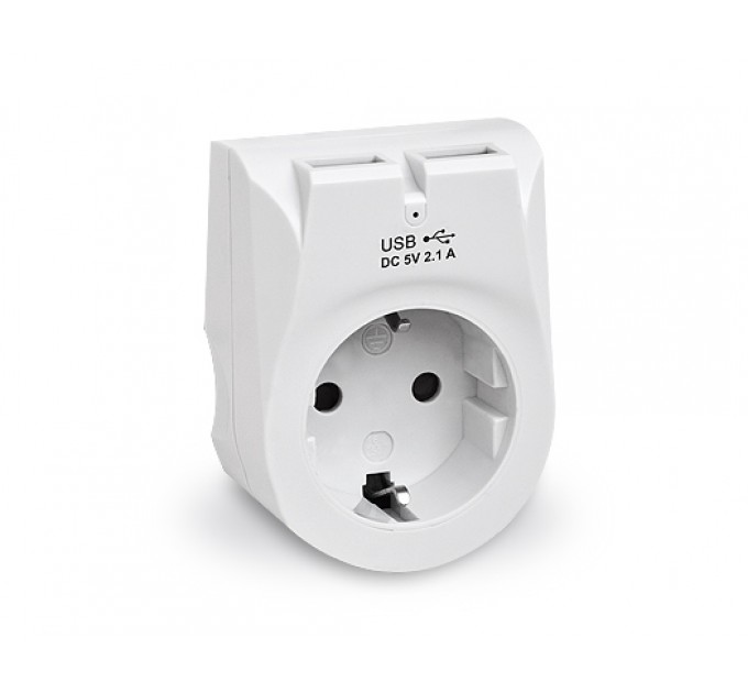 REAL-EL Мережевий зарядний пристрій з розеткою REAL-EL CS-25 (2USB, 2.1A) White