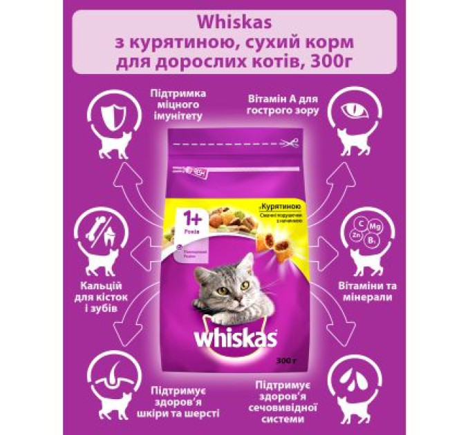 Whiskas Сухий корм для кішок Whiskas з куркою 300 г (5998749144039/5900951014055)
