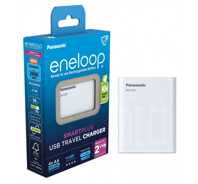Panasonic Зарядний пристрій Panasonic Eneloop ready USB in/out з функцією Power Bank + AA 2000 mAh