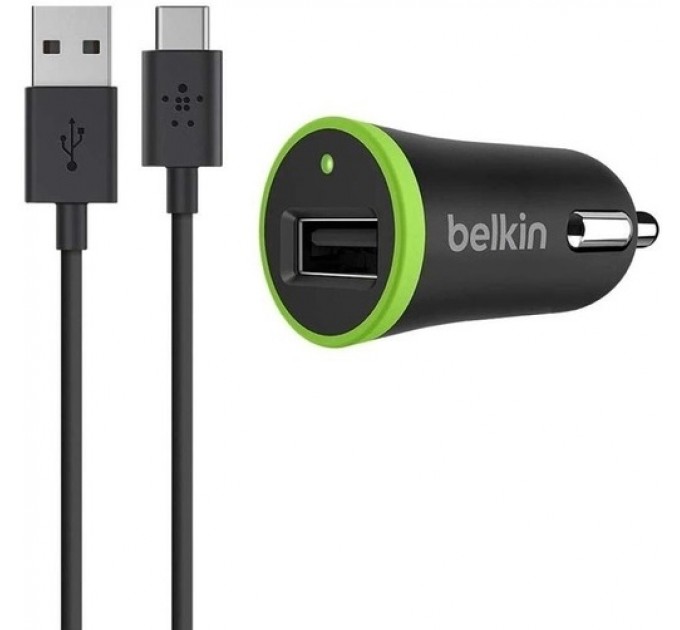 Belkin Автомобільний зарядний пристрій Belkin (1USB, 2.4A) Black (F7U002bt06-BLK) + кабель Type-C_OEM