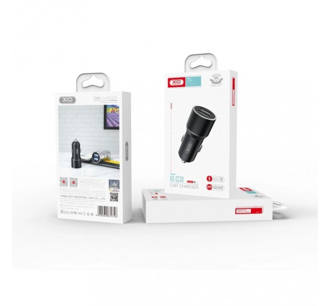 XO Автомобільний зарядний пристрій XO CC30 (2USB, 2.4A) Black (6920680872756)