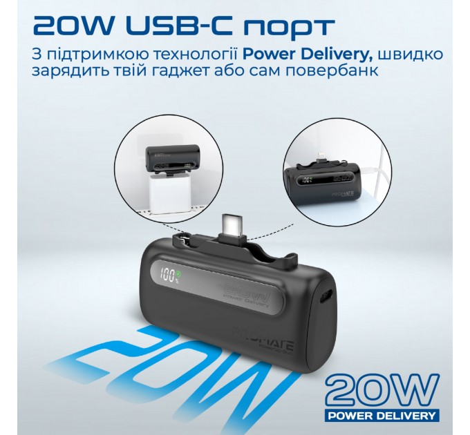 Promate Універсальна мобільна батарея Promate PowerUp-Duo 5000mAh 20W Black