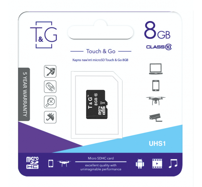 Карта пам`ятi MicroSDHC 8GB UHS-I Class 10 T&G (TG-8GBSD10U1-00)