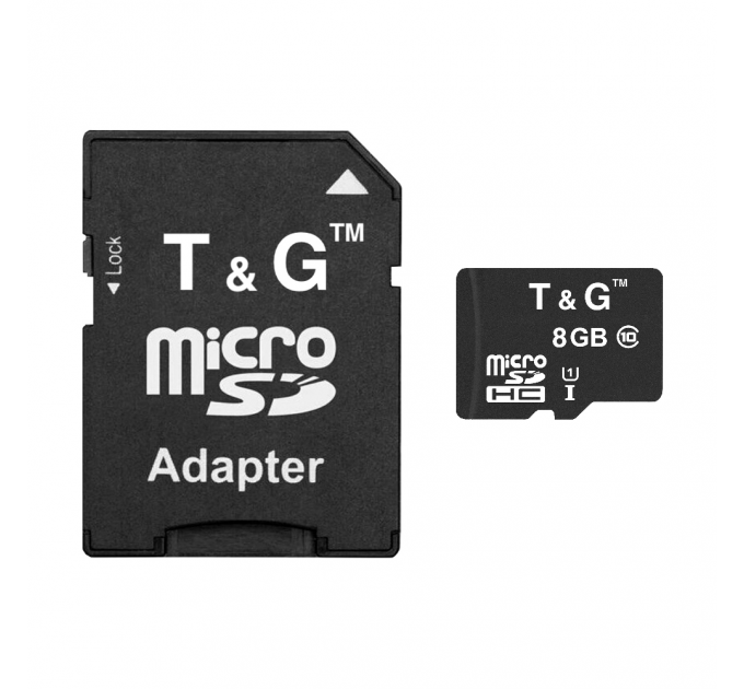 Карта пам`ятi MicroSDHC 8GB UHS-I Class 10 T&G + SD-adapter (TG-8GBSD10U1-01)