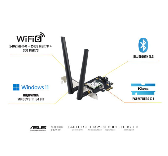 ASUS Мережева карта Wi-Fi ASUS PCE-AXE5400 (90IG07I0-ME0B10)