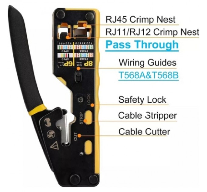 Eserver Інструмент Eserver RJ-45 (8P8C), RJ-12/11 (6P6C/6P4C), для прохідних конекторів (WT-4227B)
