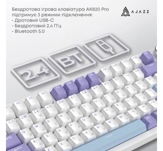 Клавіатура Ajazz AK820 Pro Gift Switch Purple RGB USB/Wireless/Bluetooth UA Purple (AK820PRO-G-PWB)