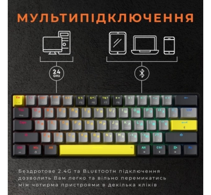 GamePro Клавіатура GamePro MK130G Pro Outemu Red Switch Hot-Swap 60 RGB USB/Wireless/Bluetooth Black (MK130G Pro)
