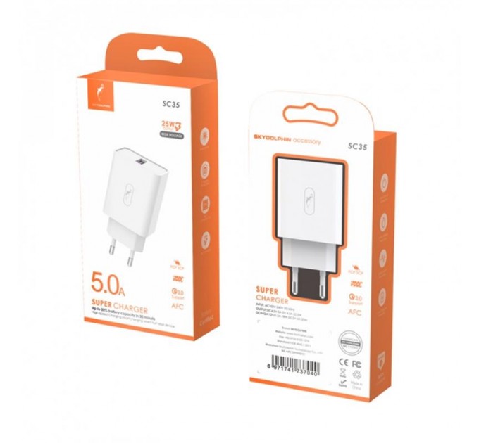 SkyDolphin Зарядний пристрій SkyDolphin SC35 QC3.0 (1USB, 5A) White (SDMZP-000115)