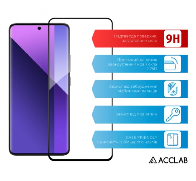 ACCLAB Скло захисне ACCLAB Full Glue Xiaomi Redmi Note 13 Pro Plus 5G Black (1283126583827)