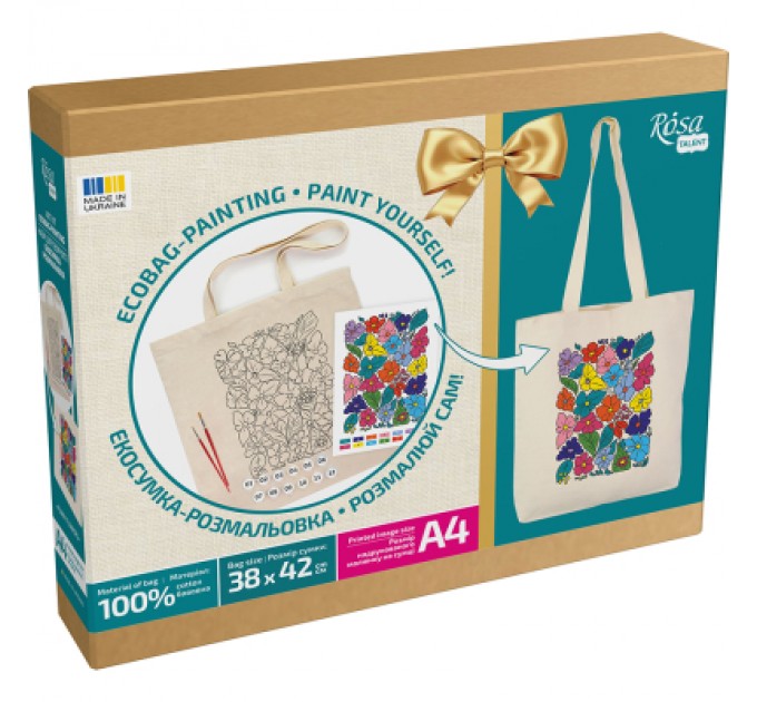 Rosa Набір для творчості Rosa Talent екосумка-розмальовка, Funny Flowers, 38х42 см (4823098543510)