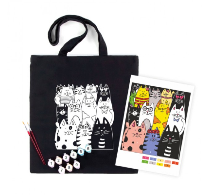 Rosa Набір для творчості Rosa Talent екосумка-розмальовка, чорна, Котики, 38х42 см (4823098542148)