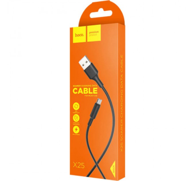 HOCO Дата кабель USB 2.0 AM to Micro 5P 1.0m 2A PVC X25 black HOCO (6957531080121)