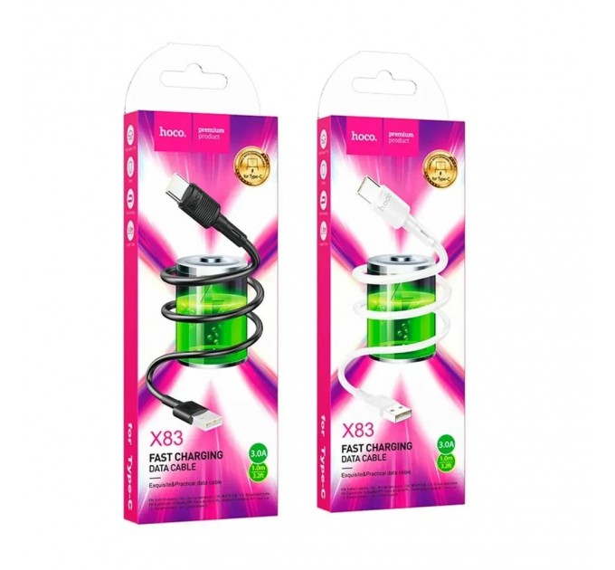 Дата кабель USB 2.0 AM to USB-C 1.0m 3A PVC X83 black HOCO (6931474770905)