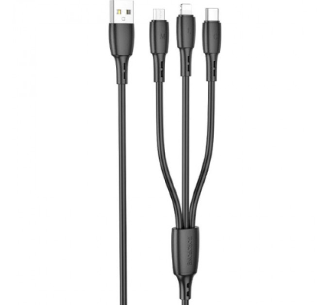 BOROFONE Дата кабель USB 2.0 AM to Lightning+USB-C+Micro 5P 1.0m 2A PVC BX71 black BOROFONE (6974443384543)
