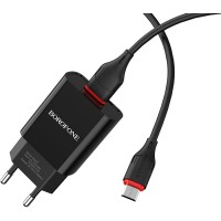 Зарядний пристрій BOROFONE BA20A Sharp USB + cable USB to Micro 5P 10.5W Black (6931474702135)