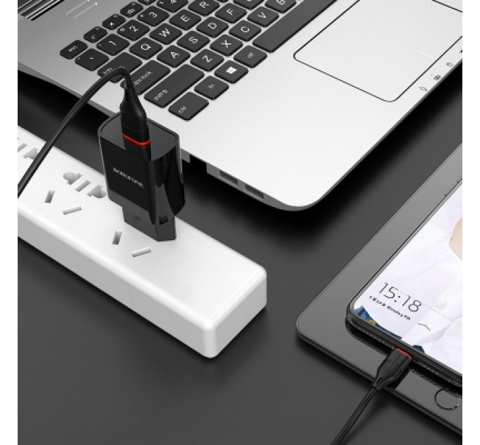 BOROFONE Зарядний пристрій BOROFONE BA20A Sharp USB + cable USB to Micro 5P 10.5W Black (6931474702135)