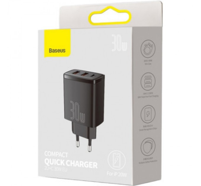 Baseus Зарядний пристрій Baseus Compact Quick Charger 2U+C (CCXJ-E01)
