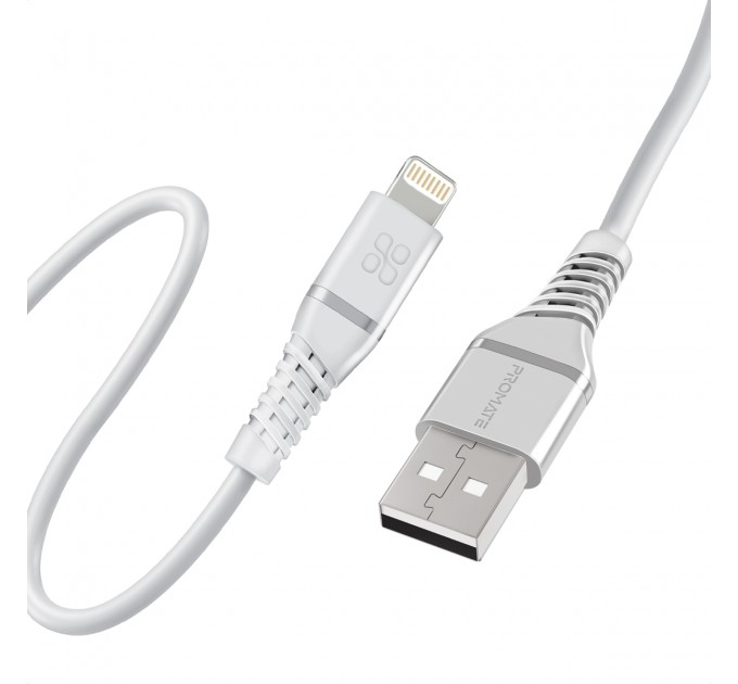 Promate Кабель Promate USB - Lightning (M/M), 2.4 A, 1.2 м, PowerLine-Ai120 White