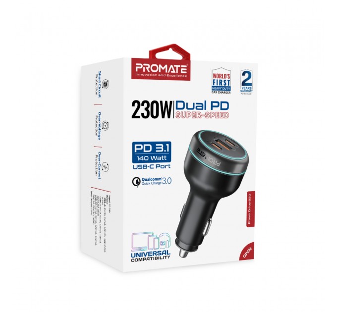 Promate Автомобільний зарядний пристрій Promate PowerDrive-230 230W Black