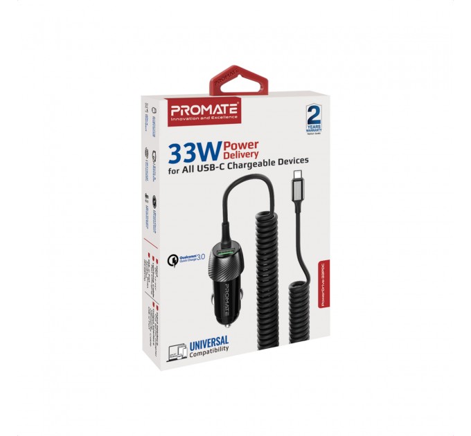 Promate Автомобільний зарядний пристрій Promate PowerDrive-33PDC 33W Black