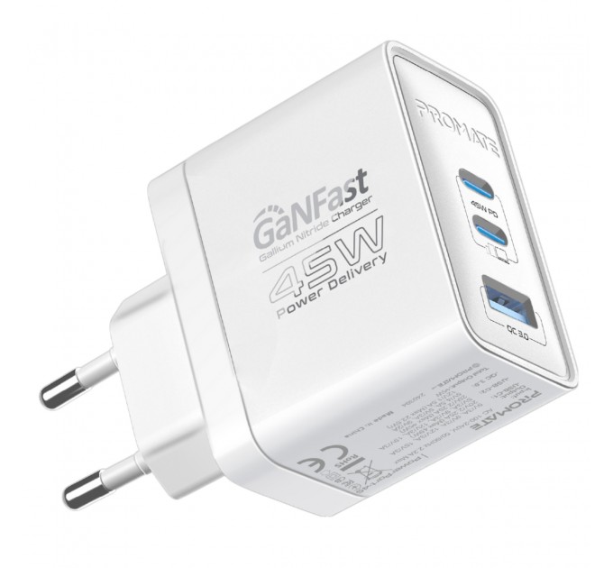 Promate Зарядний пристрій Promate PowerPort 45W White