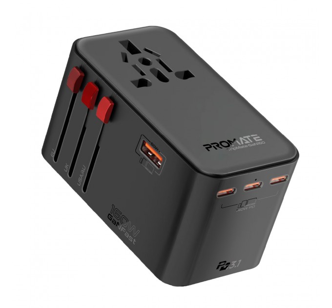 Promate Зарядний пристрій Promate TripMate-GaN160 160W Black