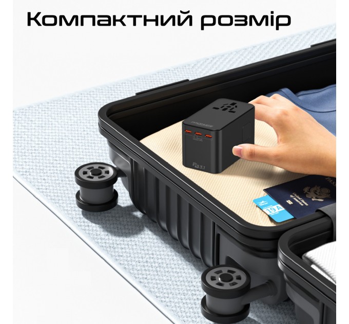 Promate Зарядний пристрій Promate TripMate-GaN160 160W Black