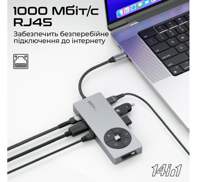 Promate USB-хаб Promate ComandHub-Pro USB Type-C Grey