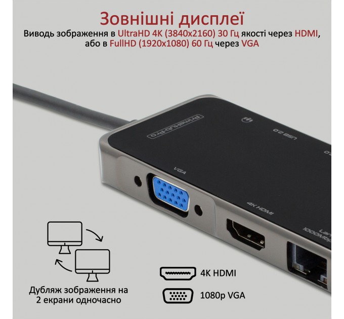 Promate USB-хаб Promate PrimeHub-Pro USB Type-C Grey