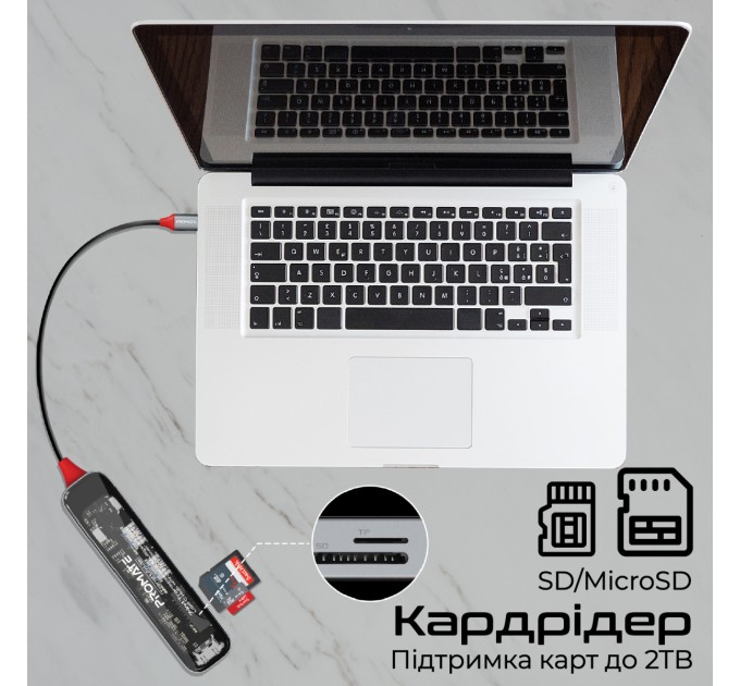 Promate USB-хаб Promate TransHub-Lite USB Type-C Grey